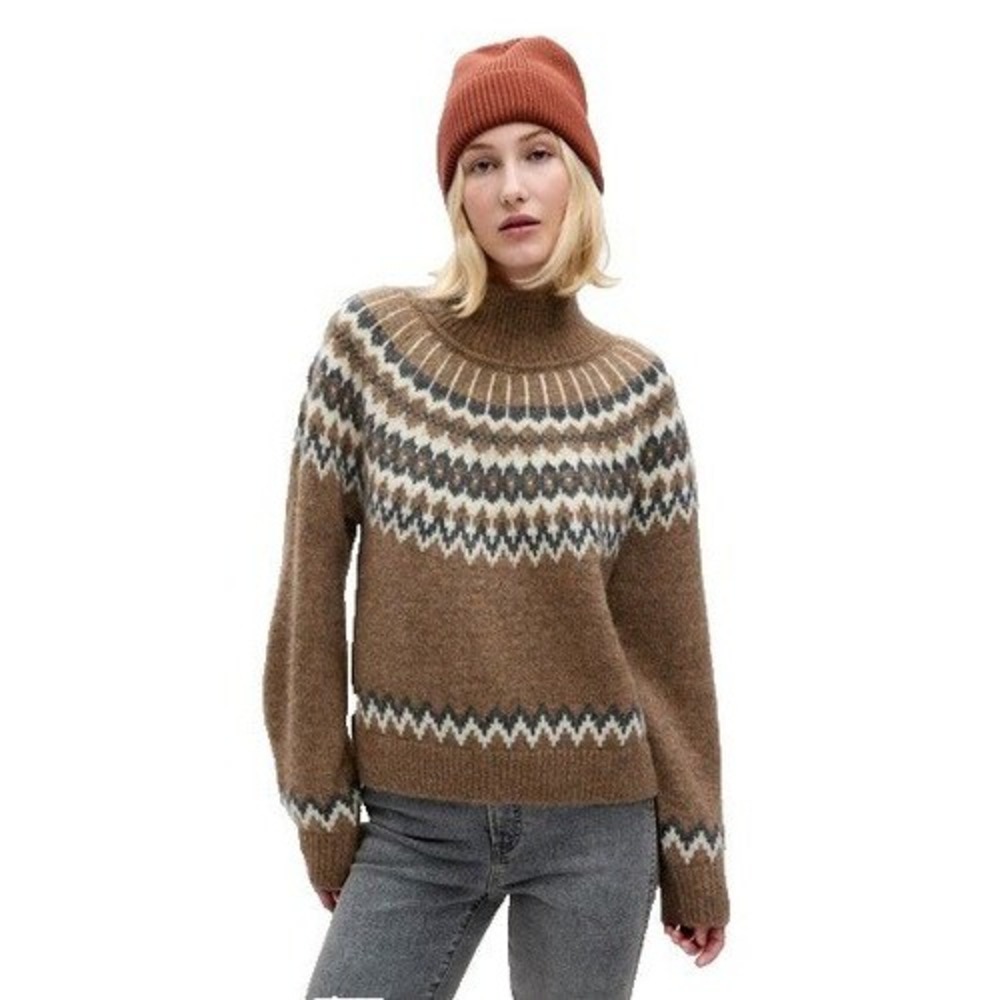 Gap Brown Cloud Brush Fair Isle Mock Neck Alpaca Wool Blend Sweater XXL